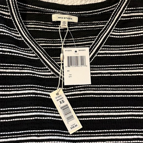 NWT Max Studio Black White Striped Textured Knit Shirt, Size XS - Picture 3 of 7